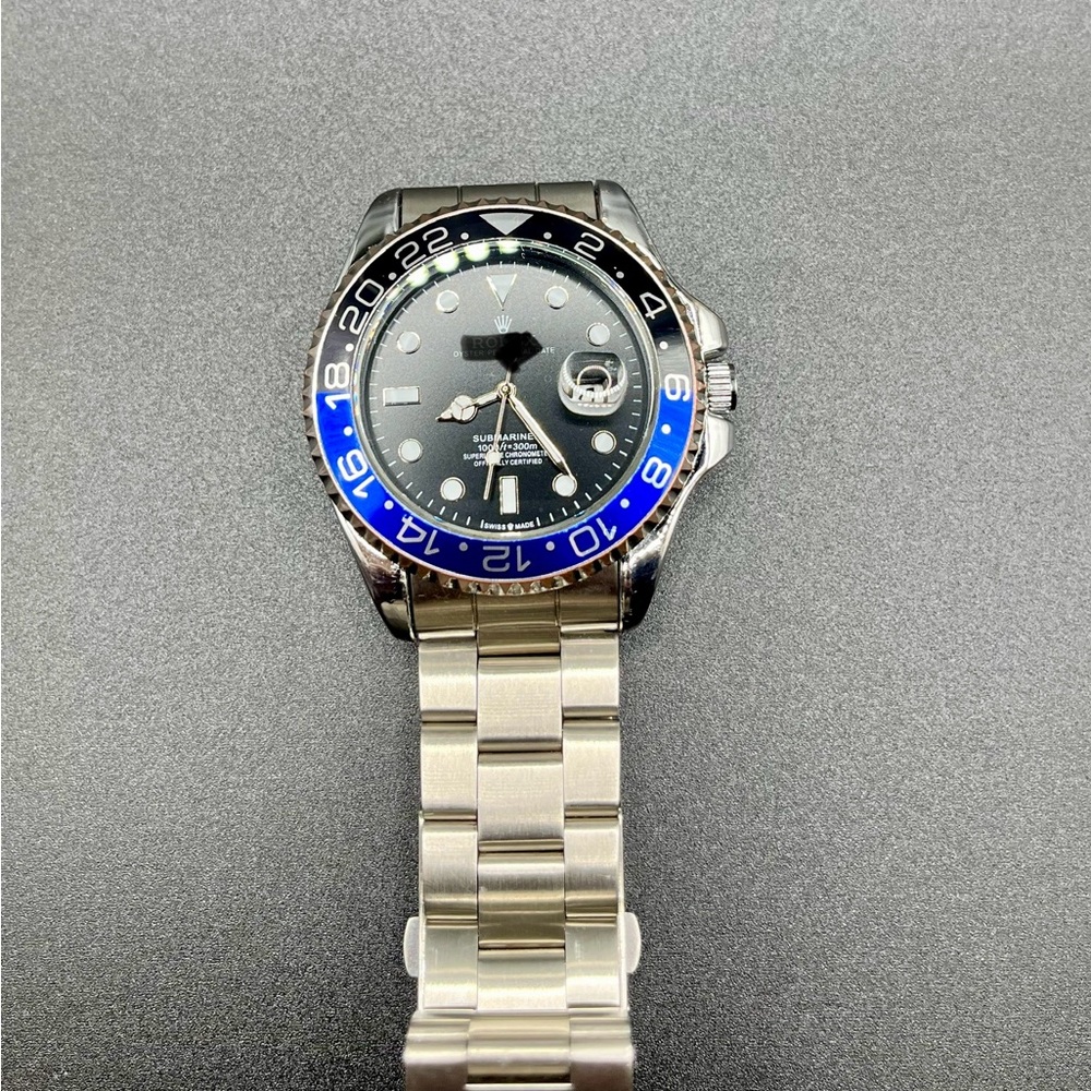 Luxury Silver and Blue Watch. BIG 44mm
